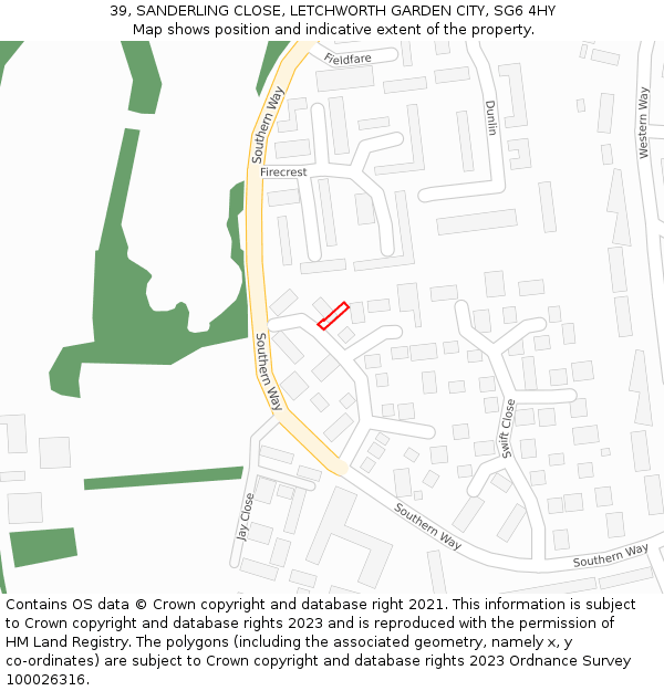 39, SANDERLING CLOSE, LETCHWORTH GARDEN CITY, SG6 4HY: Location map and indicative extent of plot