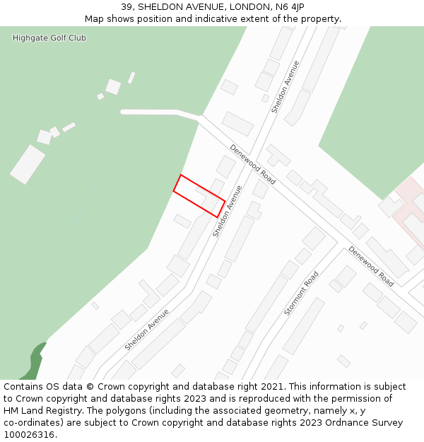 39, SHELDON AVENUE, LONDON, N6 4JP: Location map and indicative extent of plot