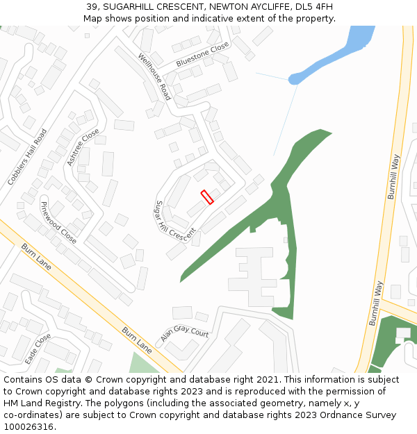 39, SUGARHILL CRESCENT, NEWTON AYCLIFFE, DL5 4FH: Location map and indicative extent of plot