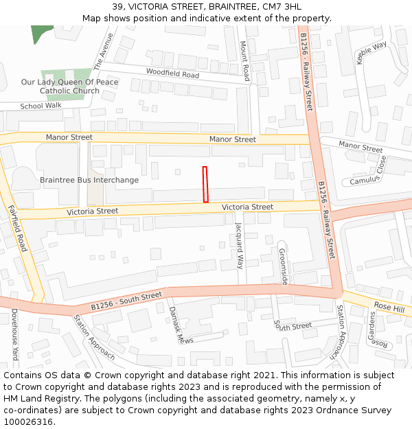 39, VICTORIA STREET, BRAINTREE, CM7 3HL: Location map and indicative extent of plot