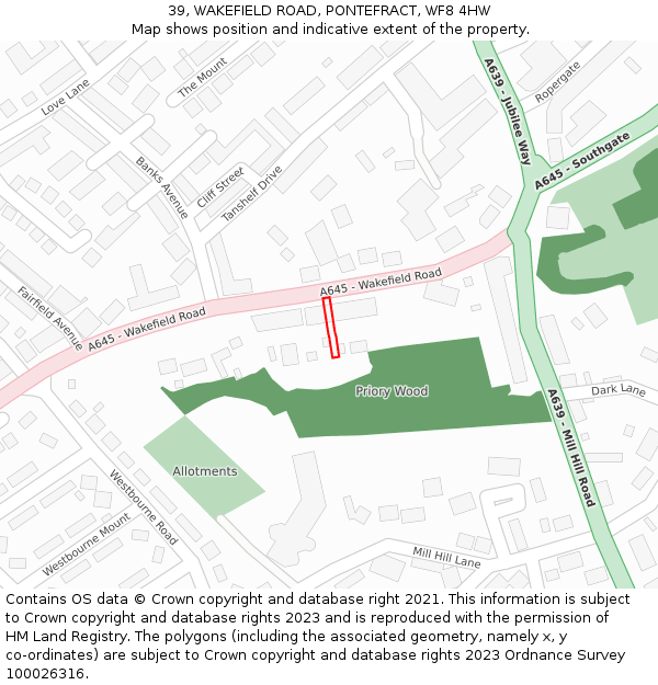39, WAKEFIELD ROAD, PONTEFRACT, WF8 4HW: Location map and indicative extent of plot
