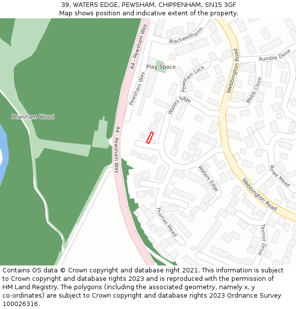39, WATERS EDGE, PEWSHAM, CHIPPENHAM, SN15 3GF: Location map and indicative extent of plot