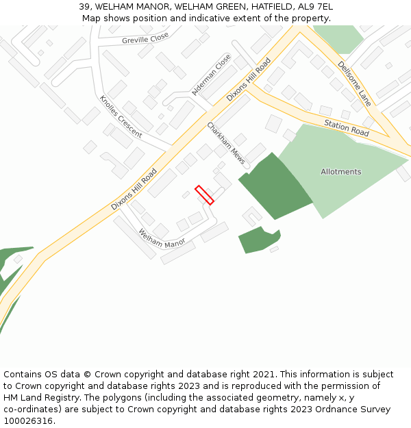 39, WELHAM MANOR, WELHAM GREEN, HATFIELD, AL9 7EL: Location map and indicative extent of plot