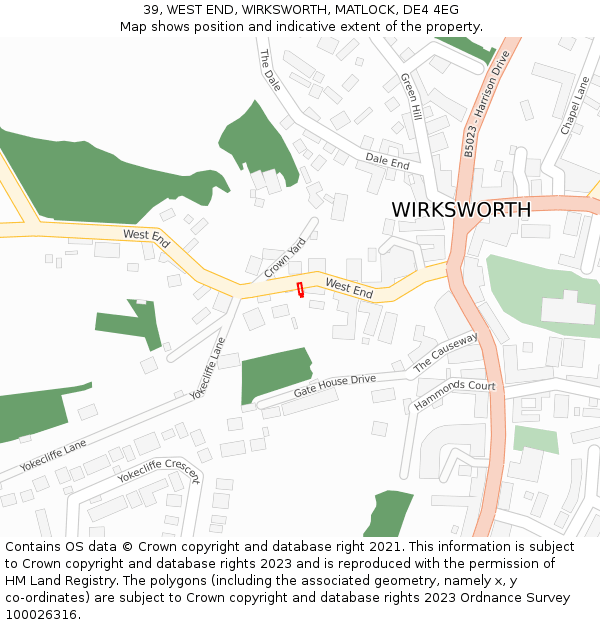 39, WEST END, WIRKSWORTH, MATLOCK, DE4 4EG: Location map and indicative extent of plot