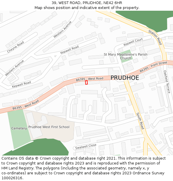 39, WEST ROAD, PRUDHOE, NE42 6HR: Location map and indicative extent of plot