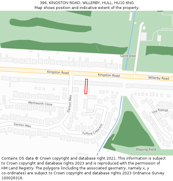 396, KINGSTON ROAD, WILLERBY, HULL, HU10 6NG: Location map and indicative extent of plot