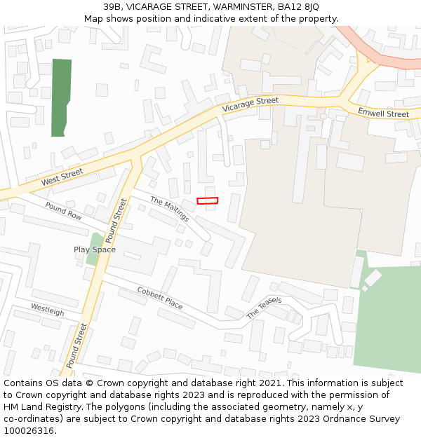 39B, VICARAGE STREET, WARMINSTER, BA12 8JQ: Location map and indicative extent of plot