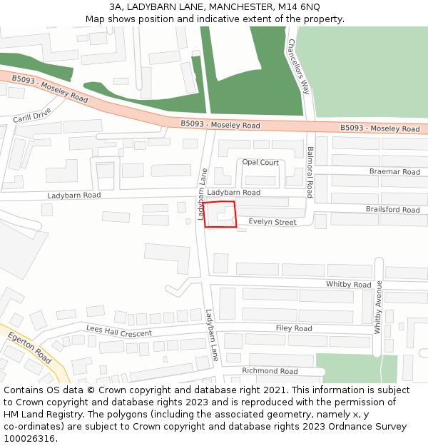 3A, LADYBARN LANE, MANCHESTER, M14 6NQ: Location map and indicative extent of plot