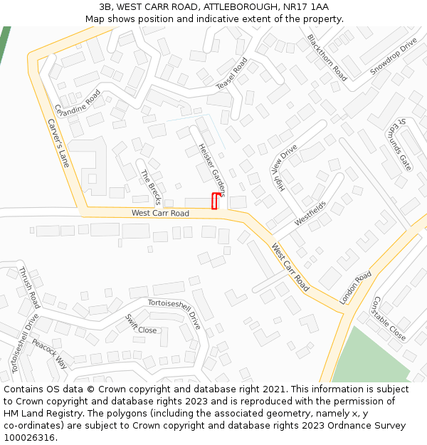 3B, WEST CARR ROAD, ATTLEBOROUGH, NR17 1AA: Location map and indicative extent of plot