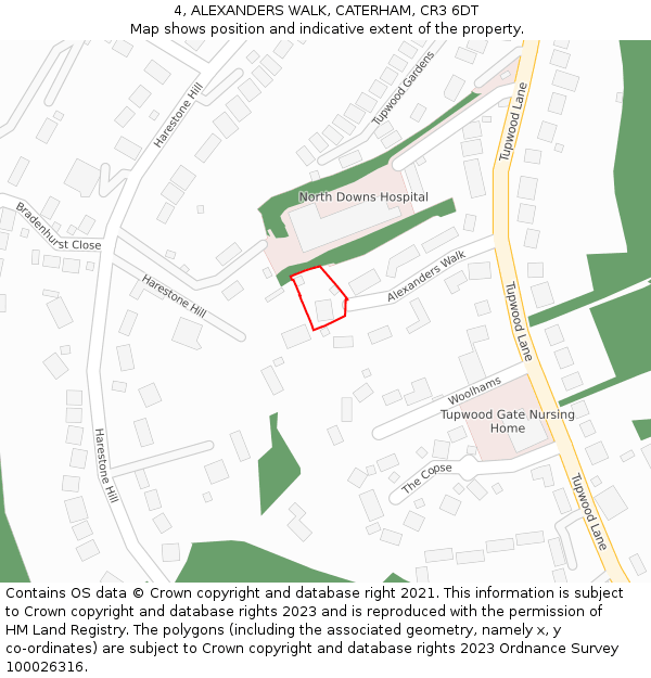 4, ALEXANDERS WALK, CATERHAM, CR3 6DT: Location map and indicative extent of plot