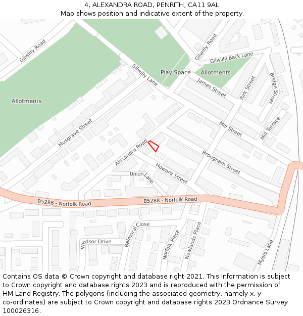 4, ALEXANDRA ROAD, PENRITH, CA11 9AL: Location map and indicative extent of plot