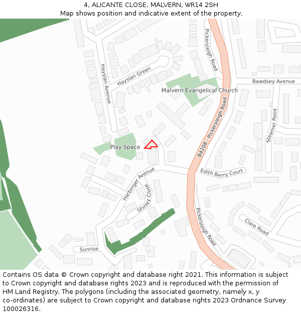 4, ALICANTE CLOSE, MALVERN, WR14 2SH: Location map and indicative extent of plot