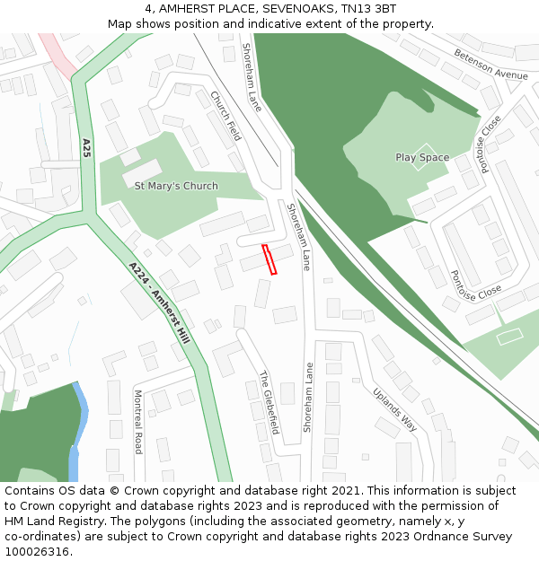 4, AMHERST PLACE, SEVENOAKS, TN13 3BT: Location map and indicative extent of plot