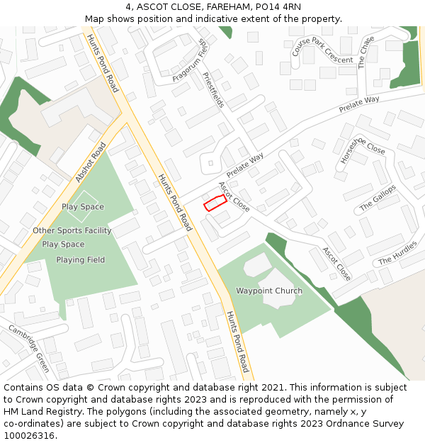 4, ASCOT CLOSE, FAREHAM, PO14 4RN: Location map and indicative extent of plot