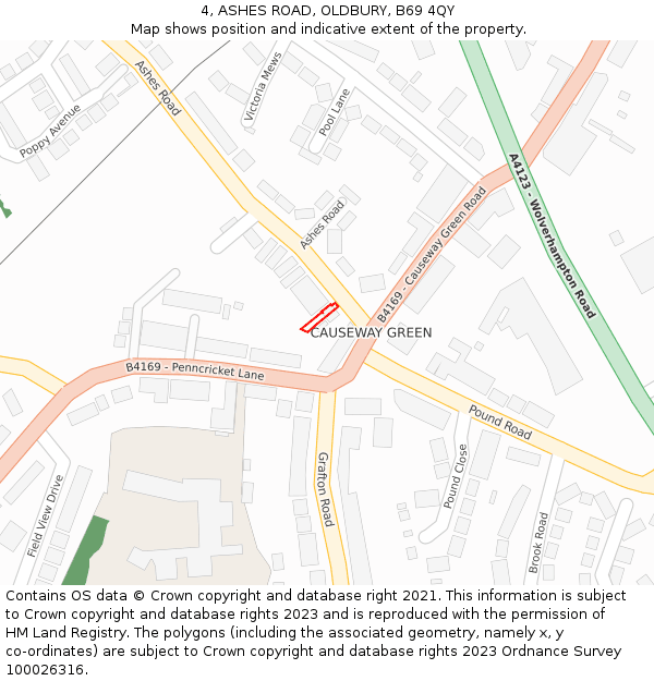 4, ASHES ROAD, OLDBURY, B69 4QY: Location map and indicative extent of plot