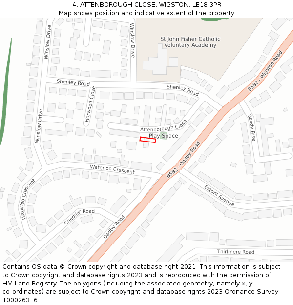 4, ATTENBOROUGH CLOSE, WIGSTON, LE18 3PR: Location map and indicative extent of plot