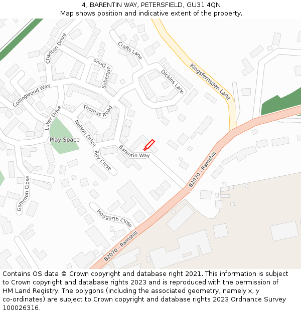 4, BARENTIN WAY, PETERSFIELD, GU31 4QN: Location map and indicative extent of plot