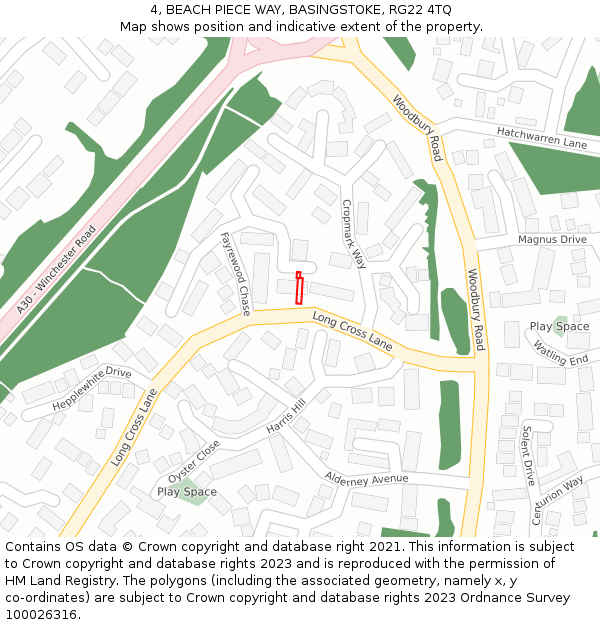 4, BEACH PIECE WAY, BASINGSTOKE, RG22 4TQ: Location map and indicative extent of plot
