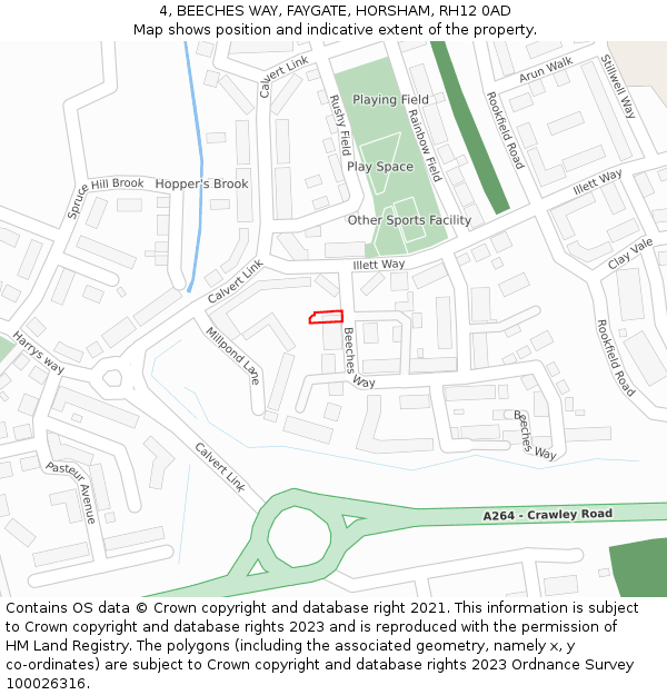 4, BEECHES WAY, FAYGATE, HORSHAM, RH12 0AD: Location map and indicative extent of plot