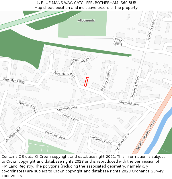 4, BLUE MANS WAY, CATCLIFFE, ROTHERHAM, S60 5UR: Location map and indicative extent of plot