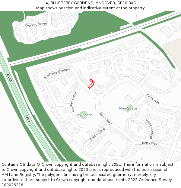 4, BLUEBERRY GARDENS, ANDOVER, SP10 3XD: Location map and indicative extent of plot
