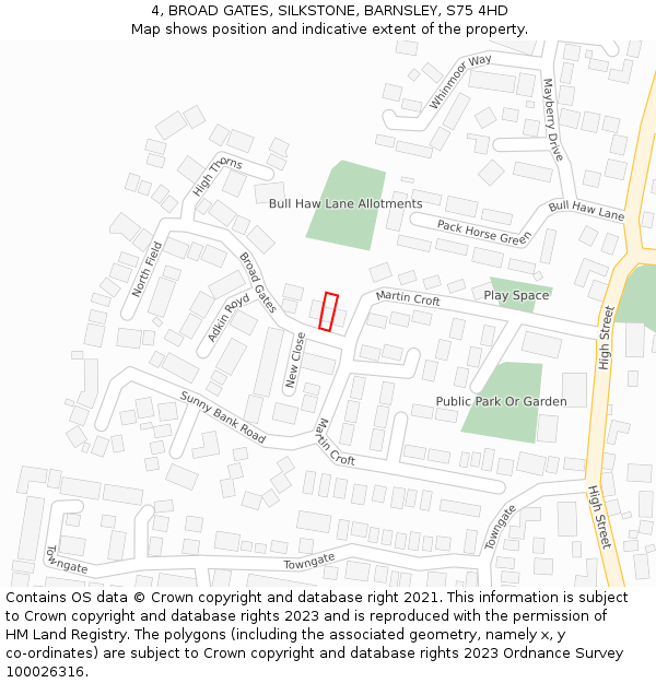 4, BROAD GATES, SILKSTONE, BARNSLEY, S75 4HD: Location map and indicative extent of plot