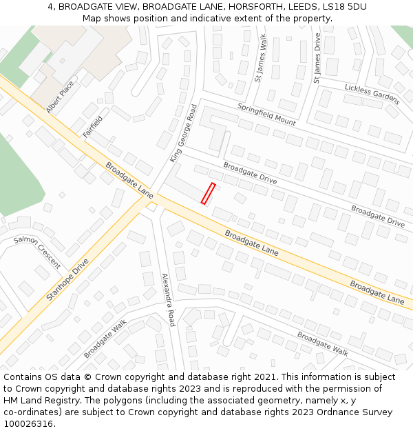 4, BROADGATE VIEW, BROADGATE LANE, HORSFORTH, LEEDS, LS18 5DU: Location map and indicative extent of plot
