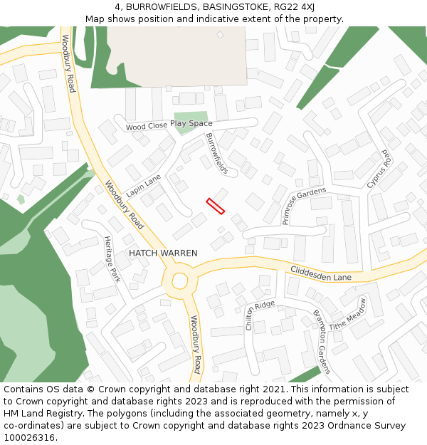 4, BURROWFIELDS, BASINGSTOKE, RG22 4XJ: Location map and indicative extent of plot