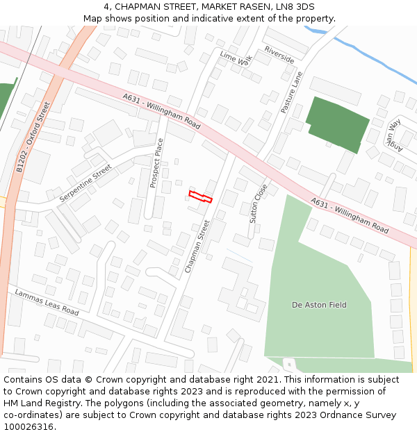 4, CHAPMAN STREET, MARKET RASEN, LN8 3DS: Location map and indicative extent of plot