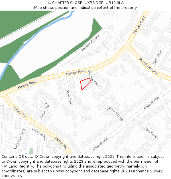 4, CHAPTER CLOSE, UXBRIDGE, UB10 9LA: Location map and indicative extent of plot