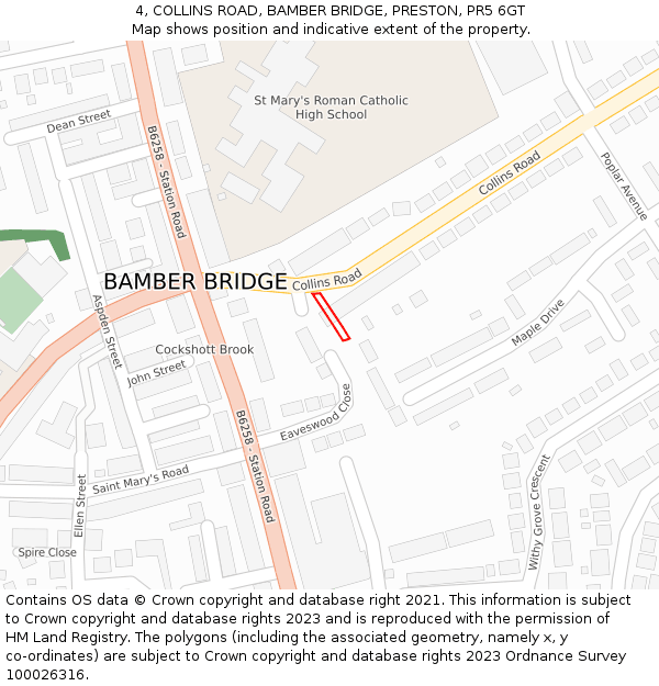 4, COLLINS ROAD, BAMBER BRIDGE, PRESTON, PR5 6GT: Location map and indicative extent of plot