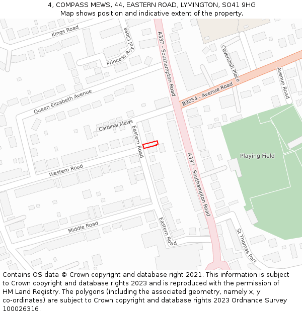 4, COMPASS MEWS, 44, EASTERN ROAD, LYMINGTON, SO41 9HG: Location map and indicative extent of plot
