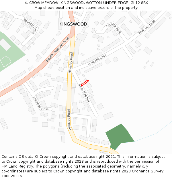 4, CROW MEADOW, KINGSWOOD, WOTTON-UNDER-EDGE, GL12 8RX: Location map and indicative extent of plot