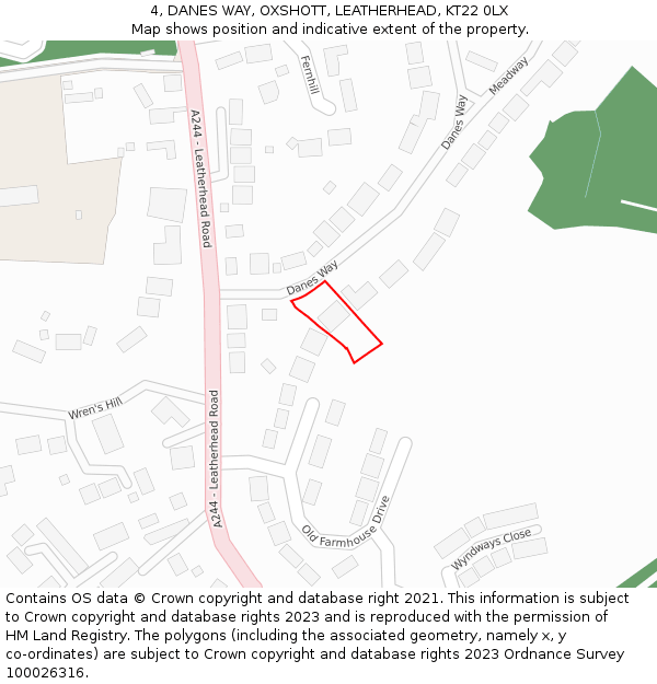 4, DANES WAY, OXSHOTT, LEATHERHEAD, KT22 0LX: Location map and indicative extent of plot