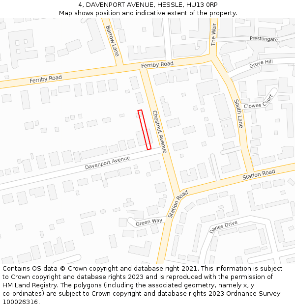4, DAVENPORT AVENUE, HESSLE, HU13 0RP: Location map and indicative extent of plot