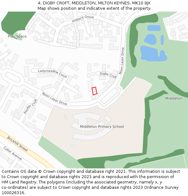 4, DIGBY CROFT, MIDDLETON, MILTON KEYNES, MK10 9JX: Location map and indicative extent of plot