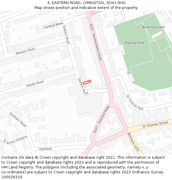 4, EASTERN ROAD, LYMINGTON, SO41 9HG: Location map and indicative extent of plot