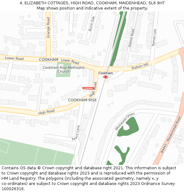 4, ELIZABETH COTTAGES, HIGH ROAD, COOKHAM, MAIDENHEAD, SL6 9HT: Location map and indicative extent of plot