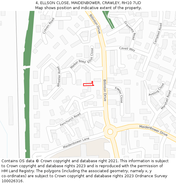4, ELLSON CLOSE, MAIDENBOWER, CRAWLEY, RH10 7UD: Location map and indicative extent of plot