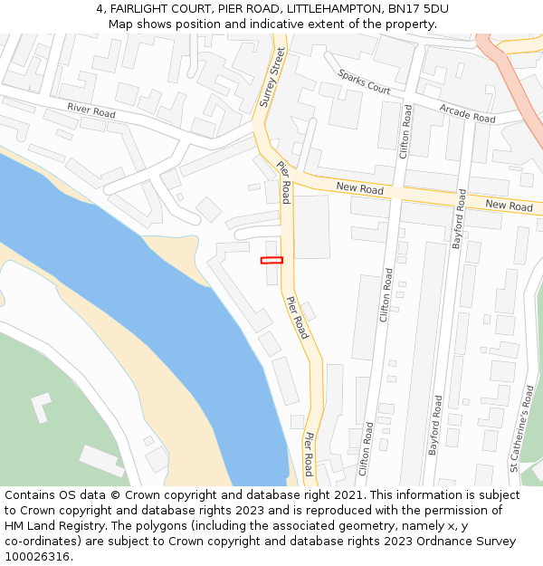 4, FAIRLIGHT COURT, PIER ROAD, LITTLEHAMPTON, BN17 5DU: Location map and indicative extent of plot