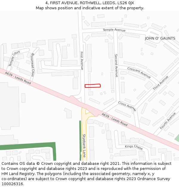 4, FIRST AVENUE, ROTHWELL, LEEDS, LS26 0JX: Location map and indicative extent of plot