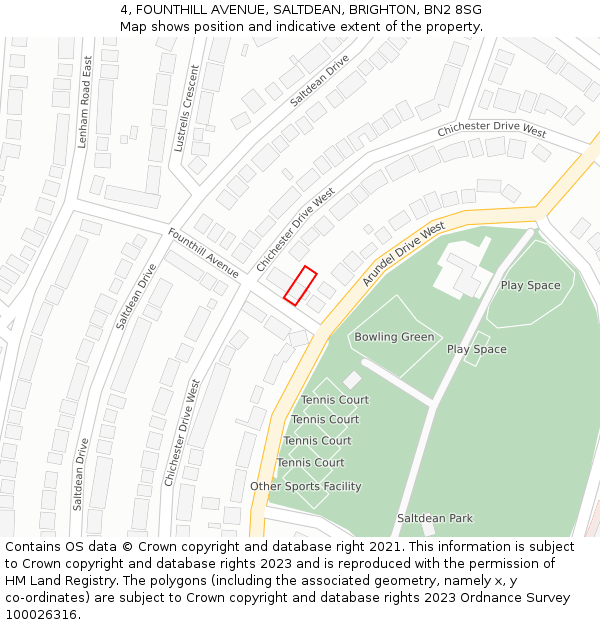 4, FOUNTHILL AVENUE, SALTDEAN, BRIGHTON, BN2 8SG: Location map and indicative extent of plot