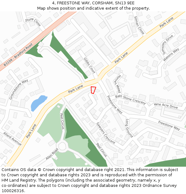 4, FREESTONE WAY, CORSHAM, SN13 9EE: Location map and indicative extent of plot