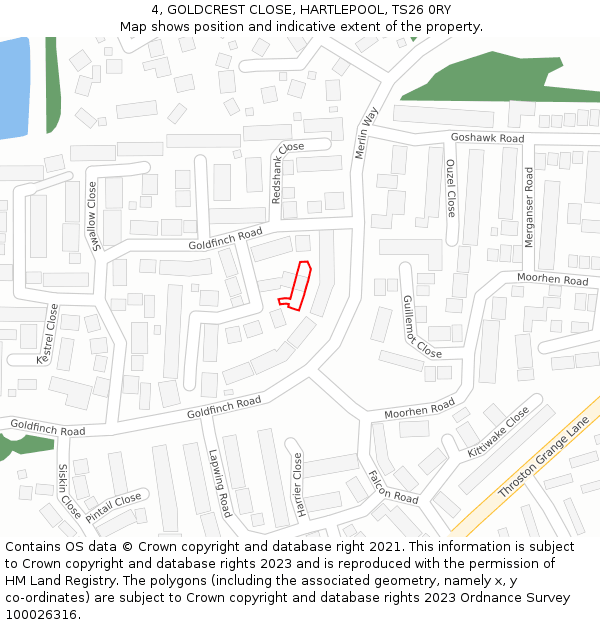 4, GOLDCREST CLOSE, HARTLEPOOL, TS26 0RY: Location map and indicative extent of plot