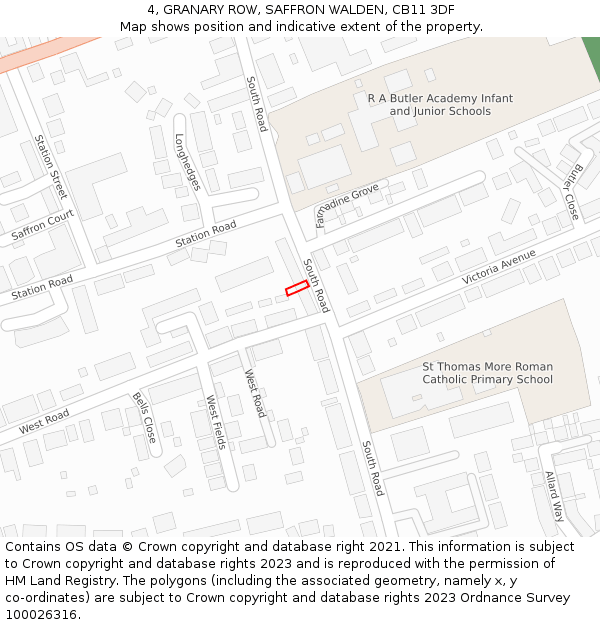 4, GRANARY ROW, SAFFRON WALDEN, CB11 3DF: Location map and indicative extent of plot