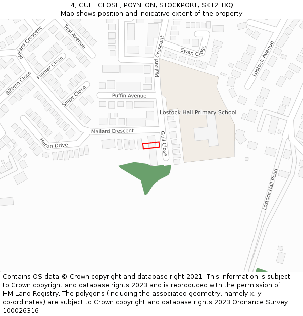4, GULL CLOSE, POYNTON, STOCKPORT, SK12 1XQ: Location map and indicative extent of plot