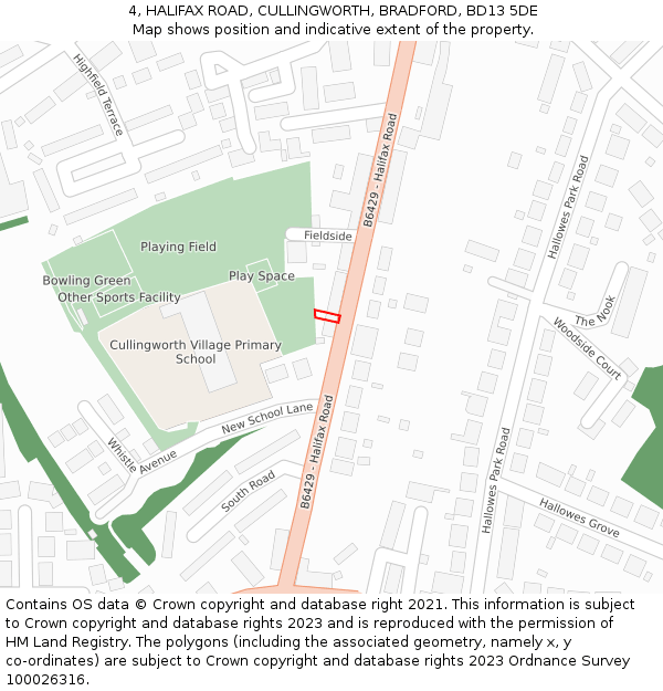 4, HALIFAX ROAD, CULLINGWORTH, BRADFORD, BD13 5DE: Location map and indicative extent of plot
