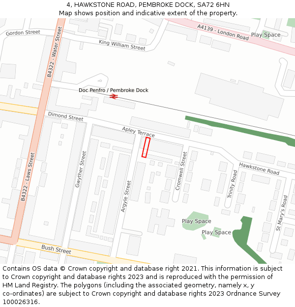4, HAWKSTONE ROAD, PEMBROKE DOCK, SA72 6HN: Location map and indicative extent of plot