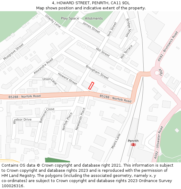 4, HOWARD STREET, PENRITH, CA11 9DL: Location map and indicative extent of plot