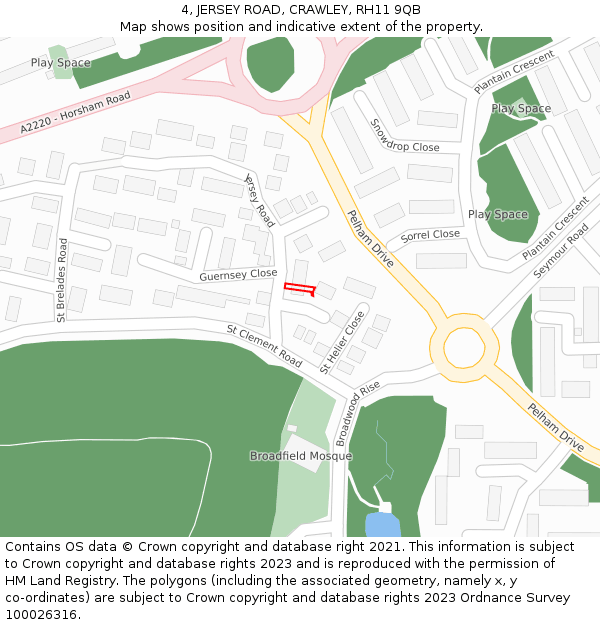 4, JERSEY ROAD, CRAWLEY, RH11 9QB: Location map and indicative extent of plot